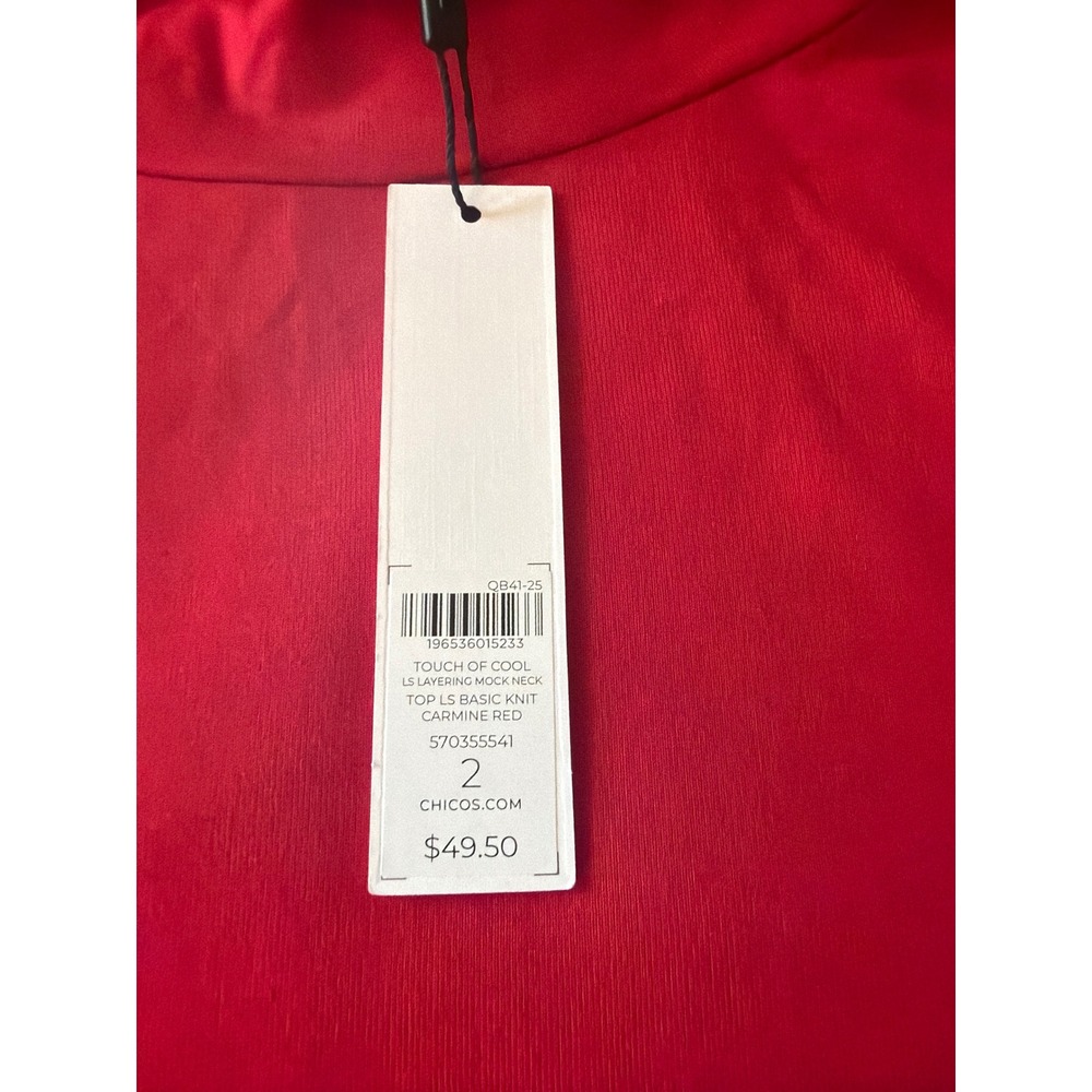 Chico's Top Red Touch of Cool Layering Mock Neck Long Sleeve Knit Stretch 2 L - Picture 2 of 5